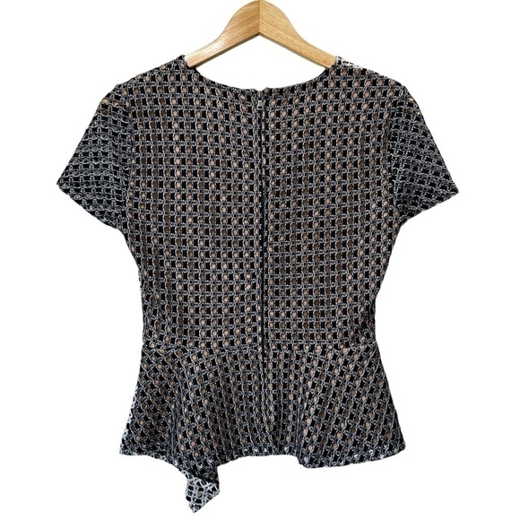 BCBGMaxAzria Kaleigh Top Black White Peplum Asymmetrical, Small - Picture 4 of 11